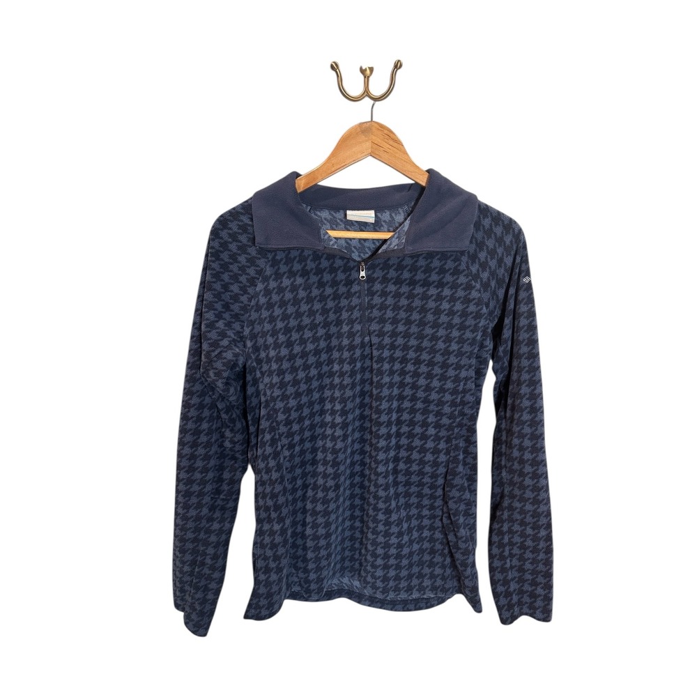 Columbia Women's Blue Houndstooth Fleece Full Zip Long Sleeve Top Size Medium